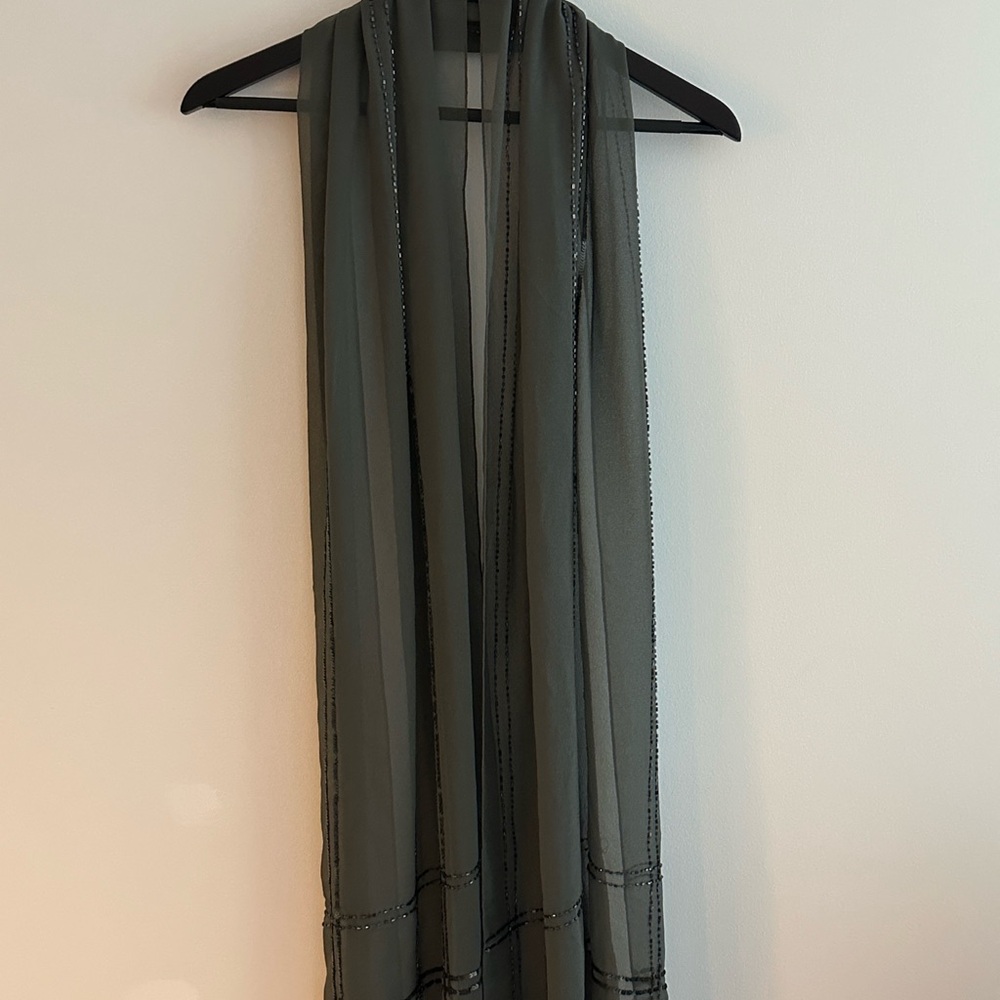 NWT Echo Fancy Beaded Gauze Scarf // Gray